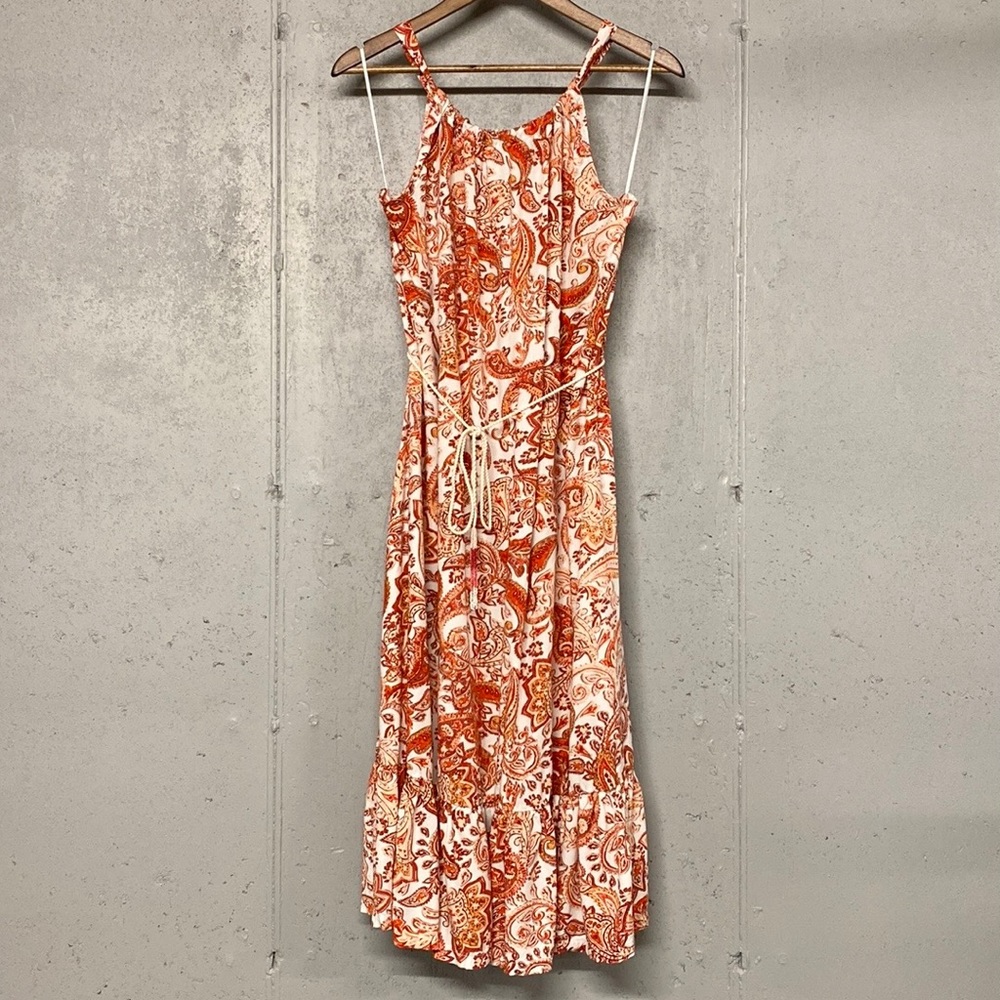 Lucky Brand Orange Paisley Halter Dress Size L